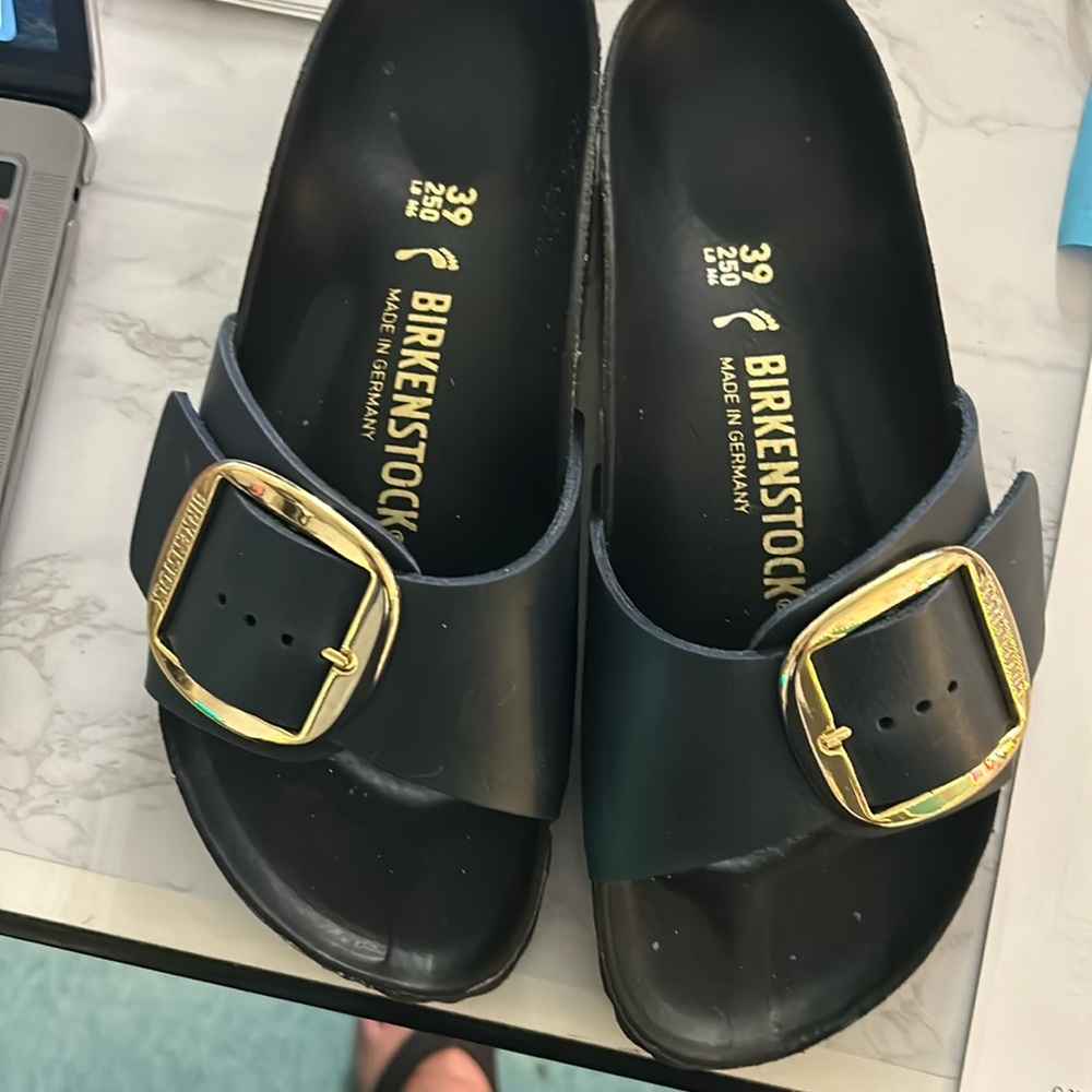 Birkenstock Madrid Big Buckle, Oiled Leather, Navy Blue
